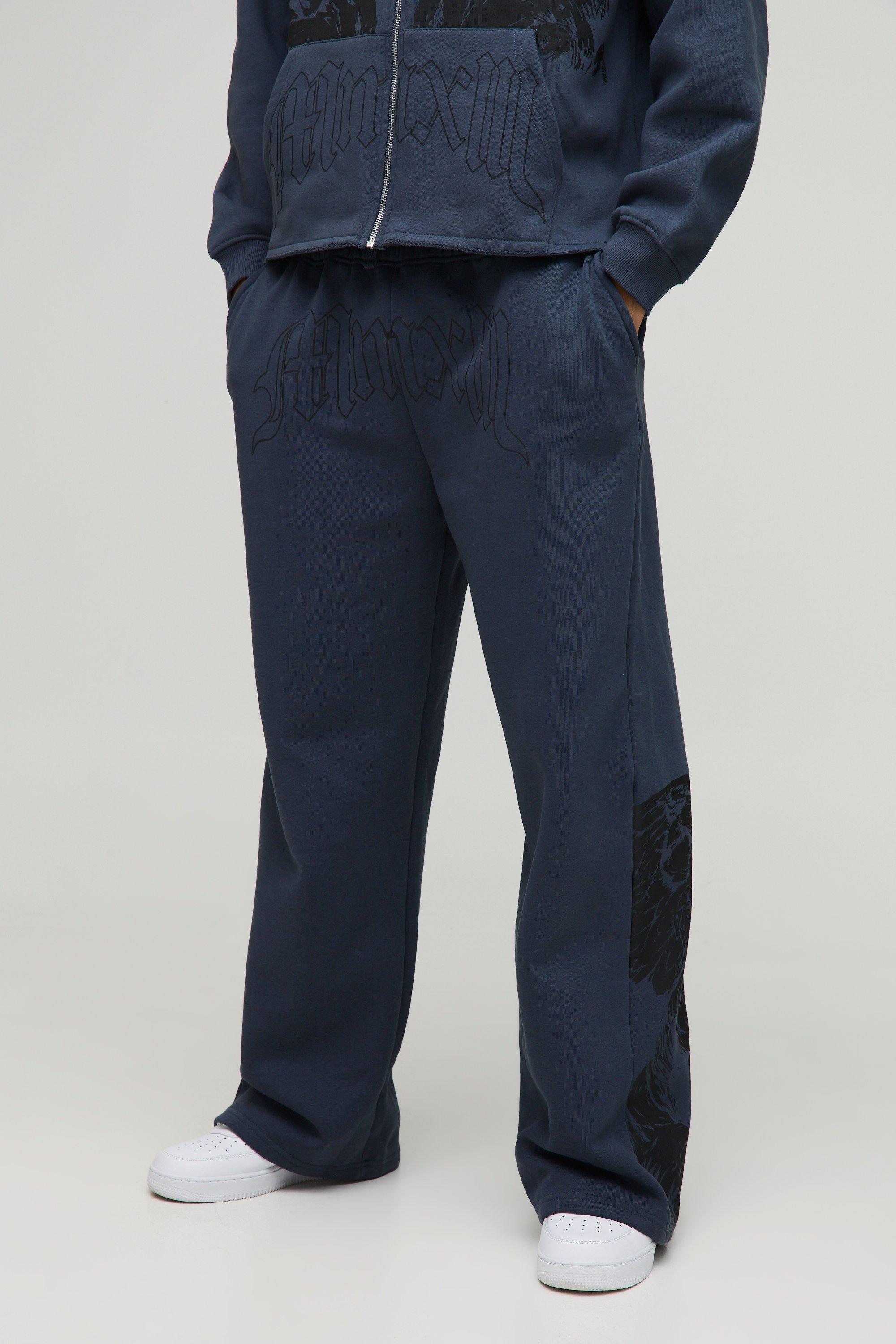 Mens Blue Wide Fit Renaissance Graphic Joggers, Blue